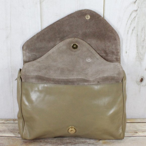 Polly Bergen Tan Snake Print Genuine Leather Clutch Bag Purse Handbag - Picture 6 of 10